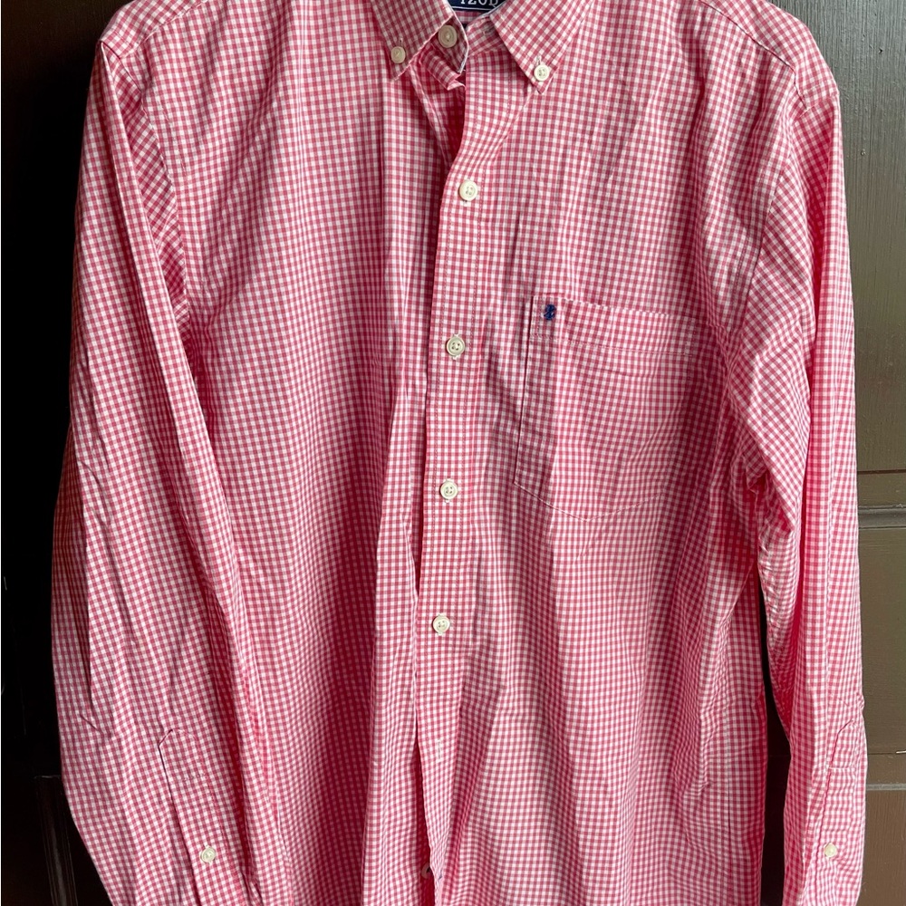 Izod Pink Checkered Men's Button Down Shirt